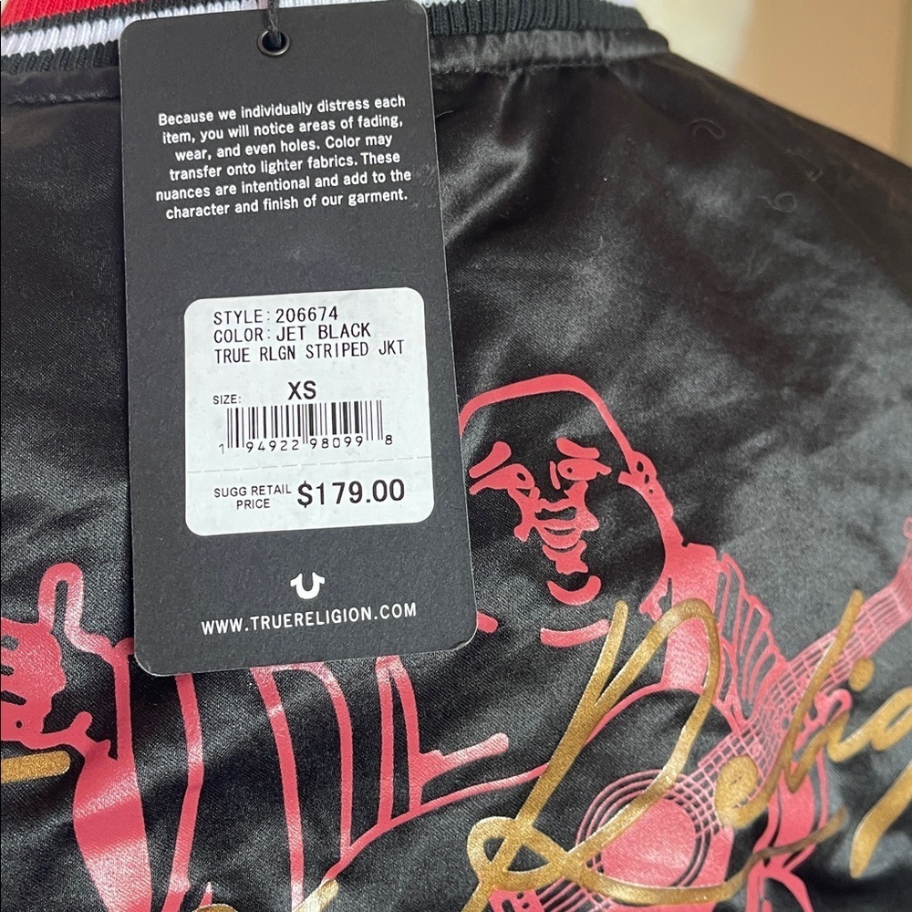True Religion Black Varsity Jacket with Red and White Trim nwt - Picture 7 of 10